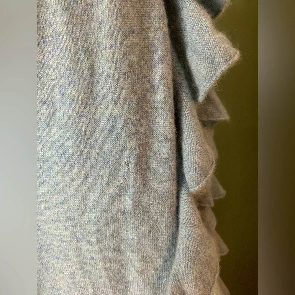 Ralph Lauren black label 100% Cashmere Soft Blue Knit ruffled duster  medium - Picture 6 of 8